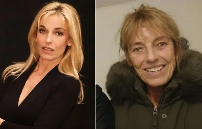 Collage de la actriz Adriana Vacarezza en sus roles icónicos de los años 90 y una foto más reciente obtenida de redes sociales familiares.