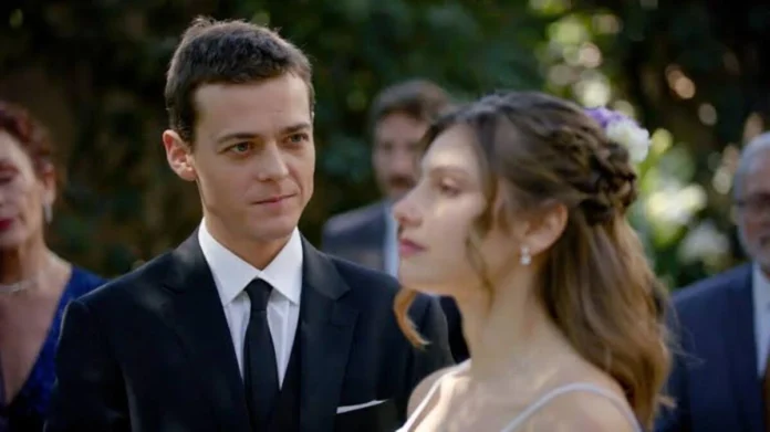 Octavia Bernasconi como Emilia con vestido de novia en el matrimonio con Javier en La Baronesa de Mega